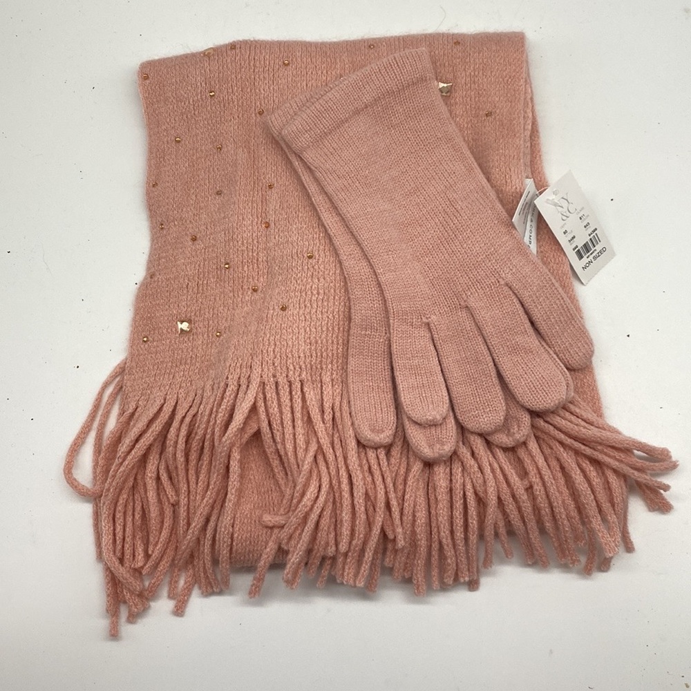 New York & Company Pink Scarf and Gloves Set NWT